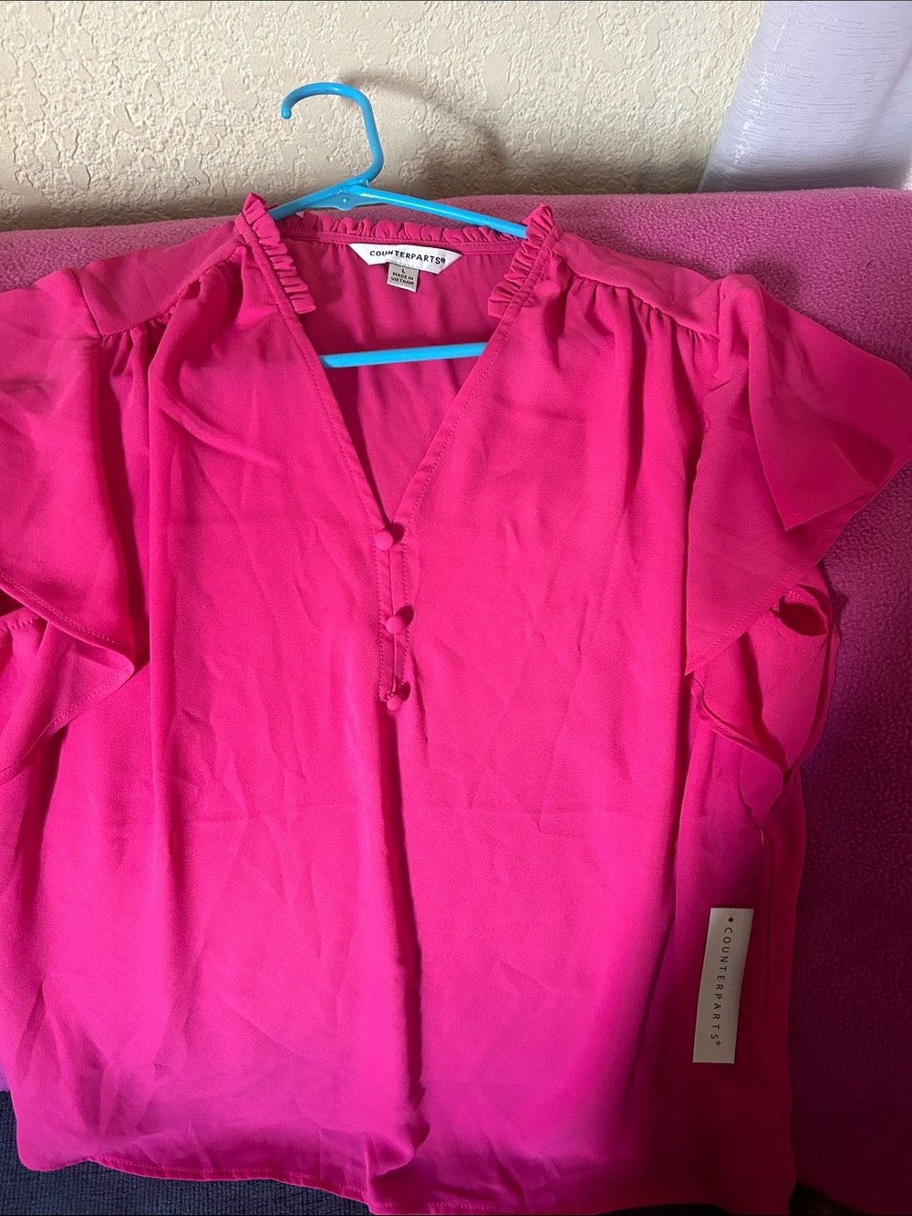 Counterparts Hot Pink Ruffle-Trim V-Neck Blouse